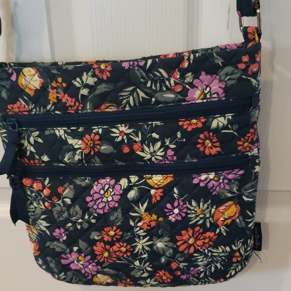 Vera Bradley Navy Quilted Crossbody with Pink & Orange Floral Print